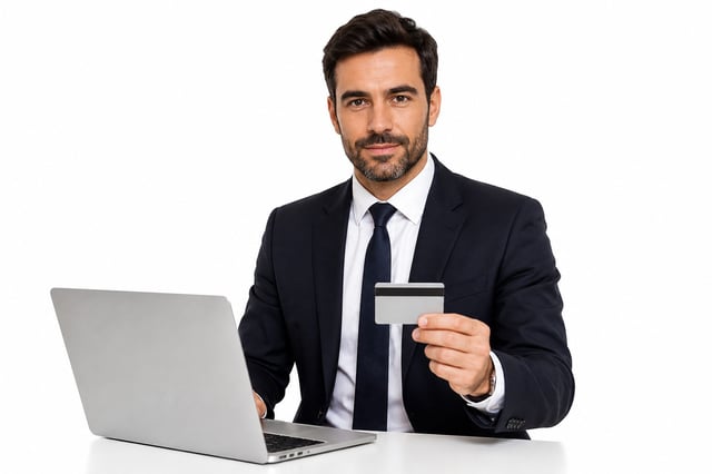 Un homme d'affaires payant les frais de l'eVisa en ligne