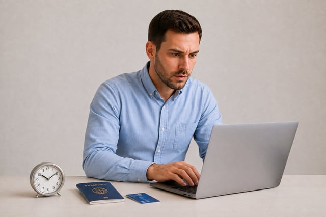 A Man Applying For An Evisa Urgently