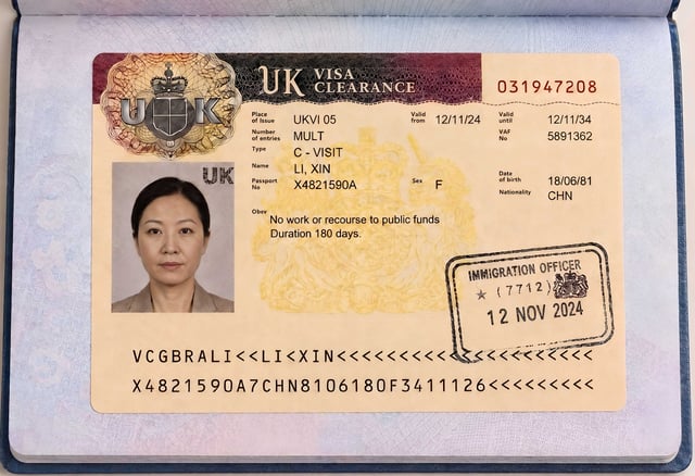 Exemple de visa britannique à entrées multiples